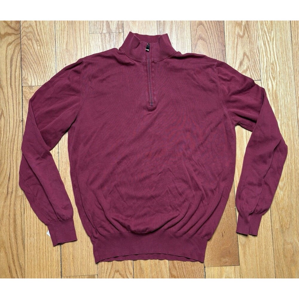 Canali Men’s Quarter Zip Size 50 Burgundy Red 100% Cotton Made In Italy Casual
